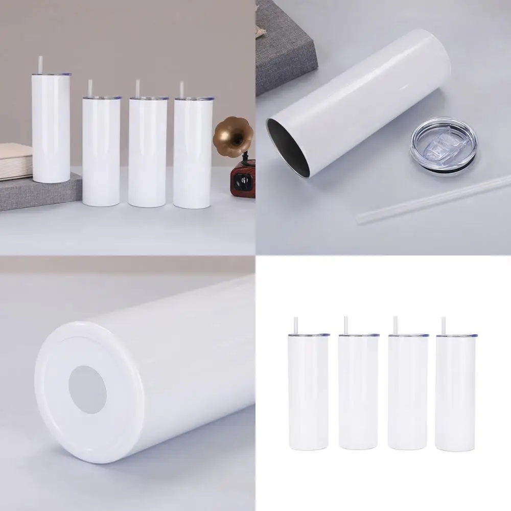 Sublimation Mug White - 20オンスのストレートカップ、304ステンレス製二重壁真空断熱ホワイトサーモス、ストロー付き、昇華プリントカーマグ